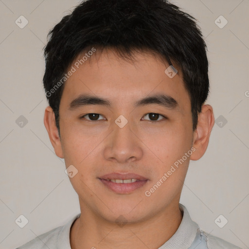 Neutral asian young-adult male with short  black hair and brown eyes