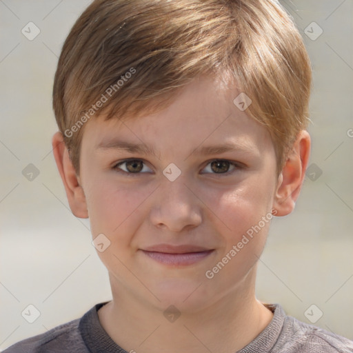 Joyful white child male with short  brown hair and brown eyes