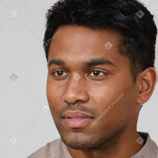 Neutral asian young-adult male with short  black hair and brown eyes
