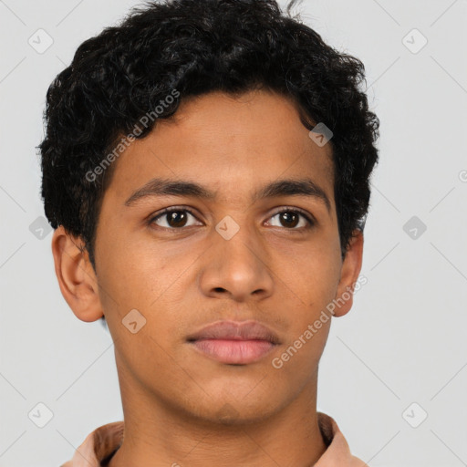 Neutral latino young-adult male with short  brown hair and brown eyes