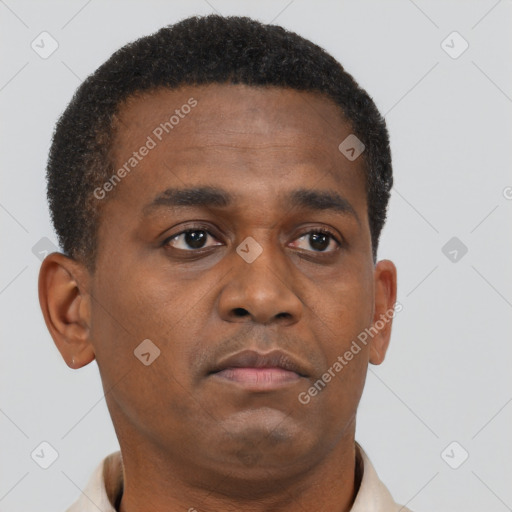 Neutral black young-adult male with short  brown hair and brown eyes