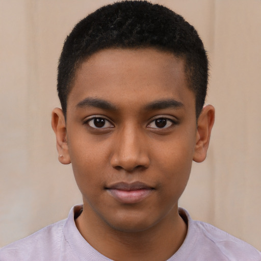 Neutral black child male with short  black hair and brown eyes