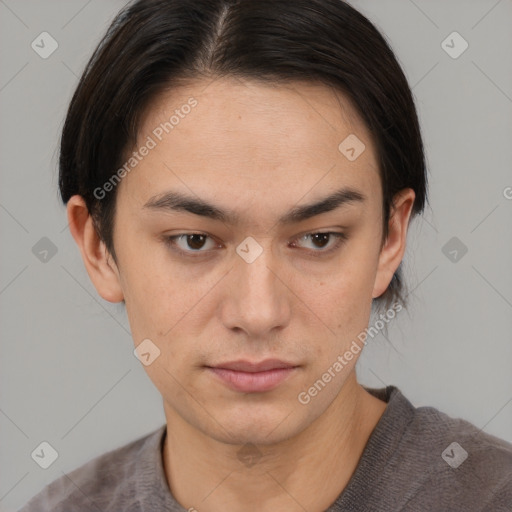Neutral asian young-adult male with medium  brown hair and brown eyes
