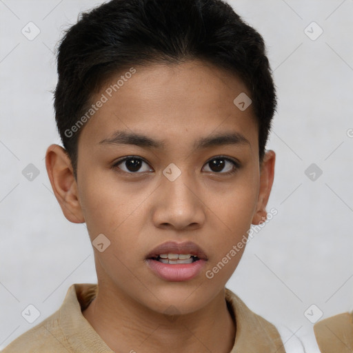 Neutral asian young-adult male with short  brown hair and brown eyes