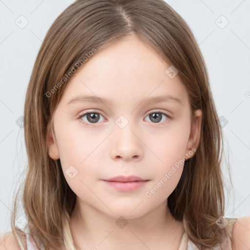 Neutral white child female with medium  brown hair and brown eyes