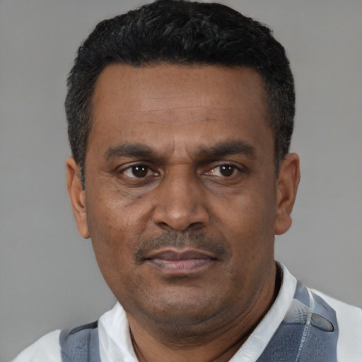 Joyful latino adult male with short  black hair and brown eyes