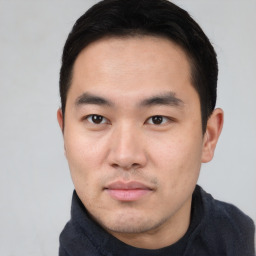 Neutral asian young-adult male with short  black hair and brown eyes