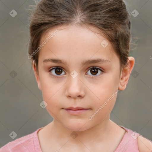 Neutral white child female with short  brown hair and brown eyes