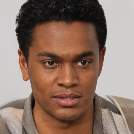 Neutral black young-adult male with short  brown hair and brown eyes