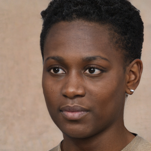 Neutral black young-adult female with short  brown hair and brown eyes