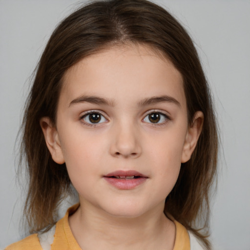 Neutral white child female with medium  brown hair and brown eyes