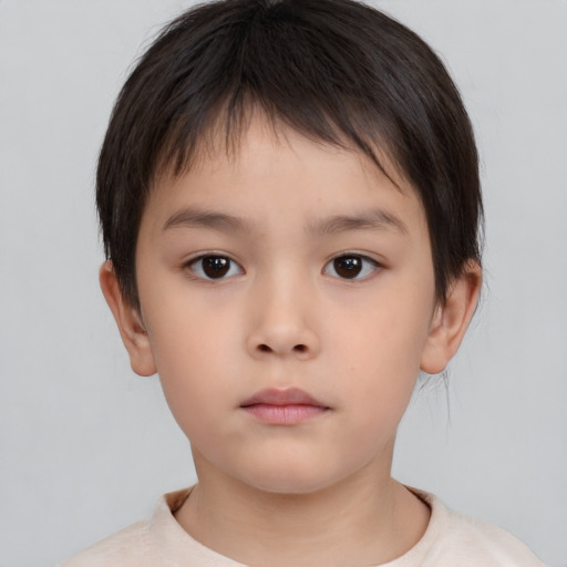 Neutral asian child female with short  brown hair and brown eyes