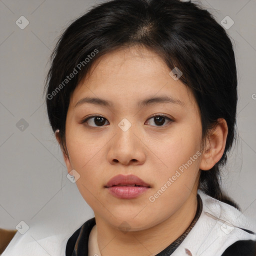 Neutral asian young-adult female with medium  brown hair and brown eyes