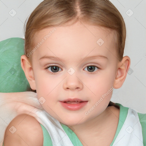 Neutral white child female with short  brown hair and brown eyes