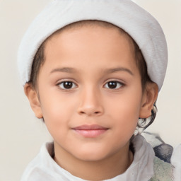 Joyful white child female with short  brown hair and brown eyes