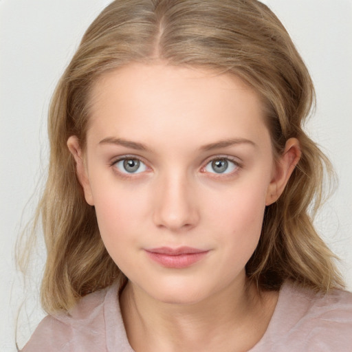 Neutral white young-adult female with medium  brown hair and blue eyes