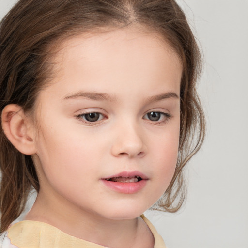 Neutral white child female with medium  brown hair and brown eyes