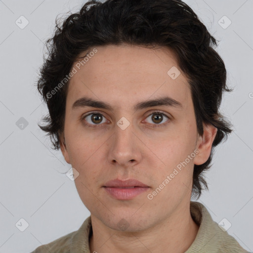 Neutral white young-adult male with medium  brown hair and brown eyes