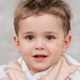 Joyful white child male with short  brown hair and brown eyes