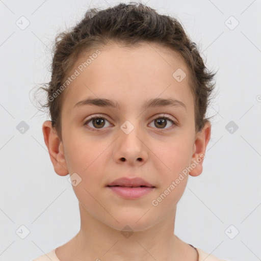 Neutral white child female with short  brown hair and brown eyes