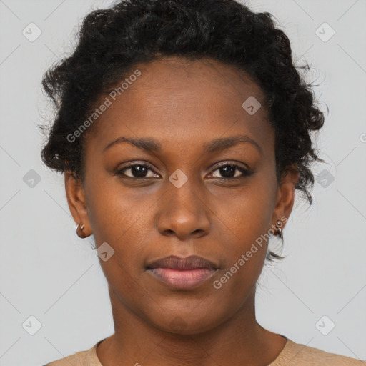 Neutral black young-adult female with short  brown hair and brown eyes