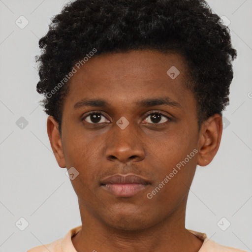 Neutral black young-adult male with short  brown hair and brown eyes