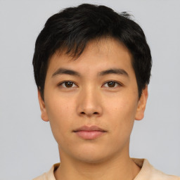 Neutral asian young-adult male with short  black hair and brown eyes