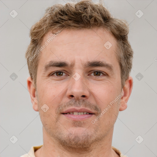 Neutral white adult male with short  brown hair and brown eyes