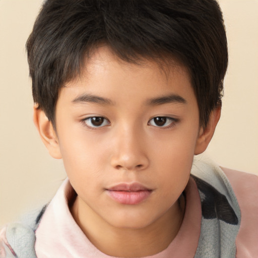 Neutral asian child male with short  brown hair and brown eyes