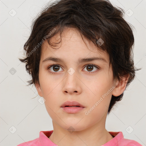 Neutral white child female with short  brown hair and brown eyes