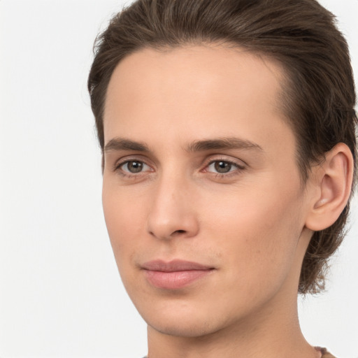 Neutral white young-adult male with medium  brown hair and brown eyes