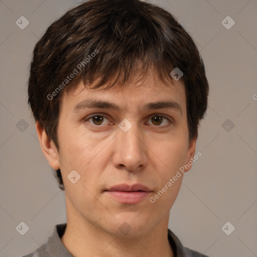 Neutral white adult male with short  brown hair and brown eyes