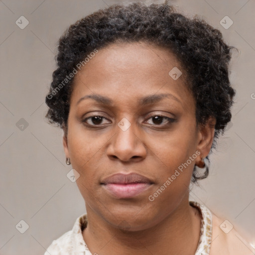 Neutral black young-adult female with short  brown hair and brown eyes