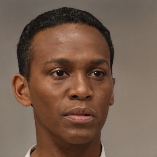 Neutral black young-adult male with short  brown hair and brown eyes