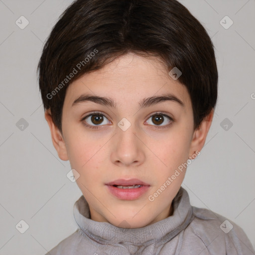 Neutral white young-adult female with short  brown hair and brown eyes