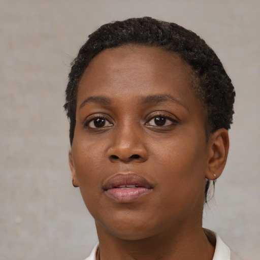 Neutral black young-adult female with short  brown hair and brown eyes