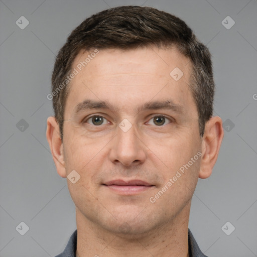 Neutral white adult male with short  brown hair and brown eyes