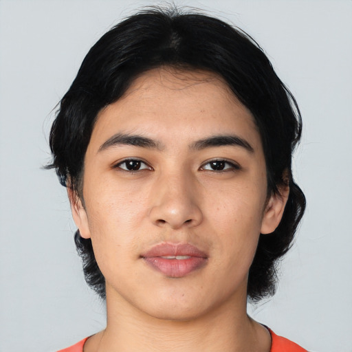 Neutral asian young-adult female with medium  black hair and brown eyes
