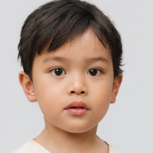 Neutral asian child female with short  brown hair and brown eyes