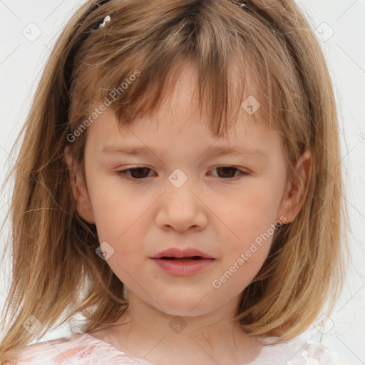 Neutral white child female with medium  brown hair and brown eyes