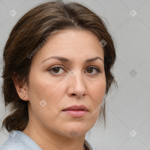 Neutral white adult female with medium  brown hair and brown eyes