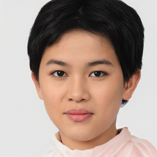 Neutral asian young-adult female with short  black hair and brown eyes