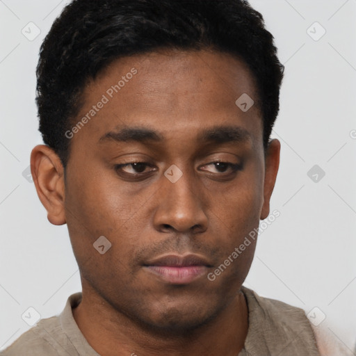 Neutral black young-adult male with short  brown hair and brown eyes