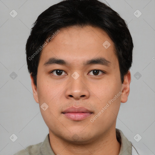 Neutral asian young-adult male with short  black hair and brown eyes