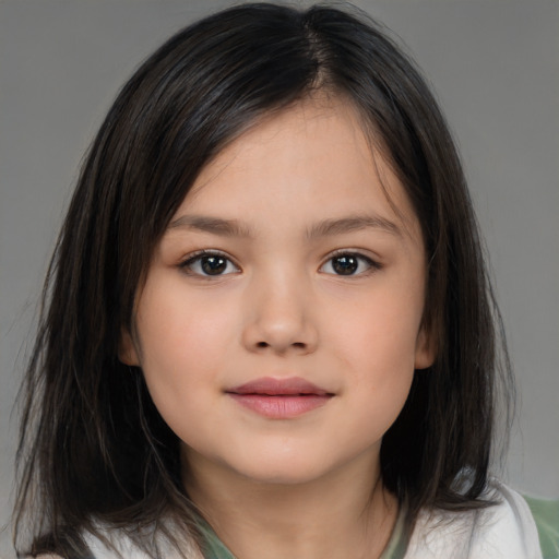 Neutral white child female with medium  brown hair and brown eyes