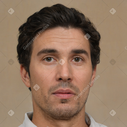 Neutral white adult male with short  brown hair and brown eyes