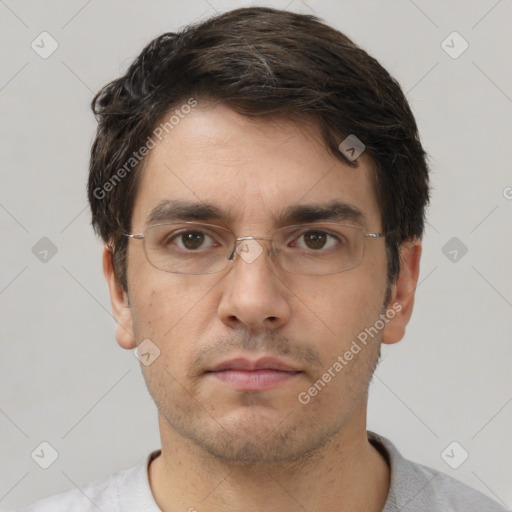 Neutral white adult male with short  brown hair and brown eyes