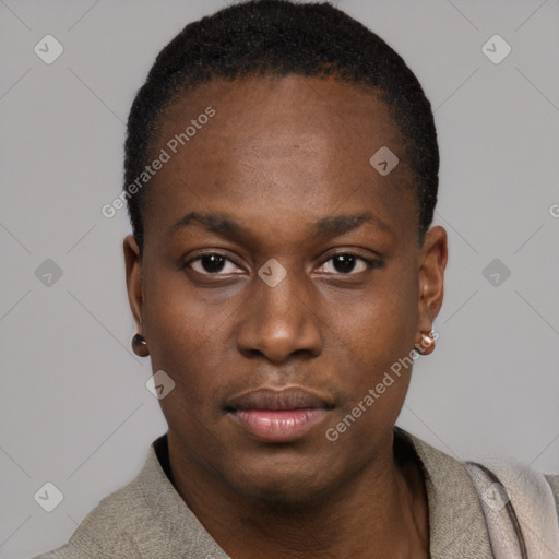 Neutral black young-adult male with short  brown hair and brown eyes