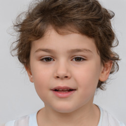 Joyful white child female with short  brown hair and brown eyes