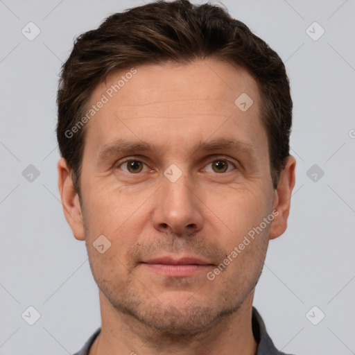 Neutral white adult male with short  brown hair and brown eyes